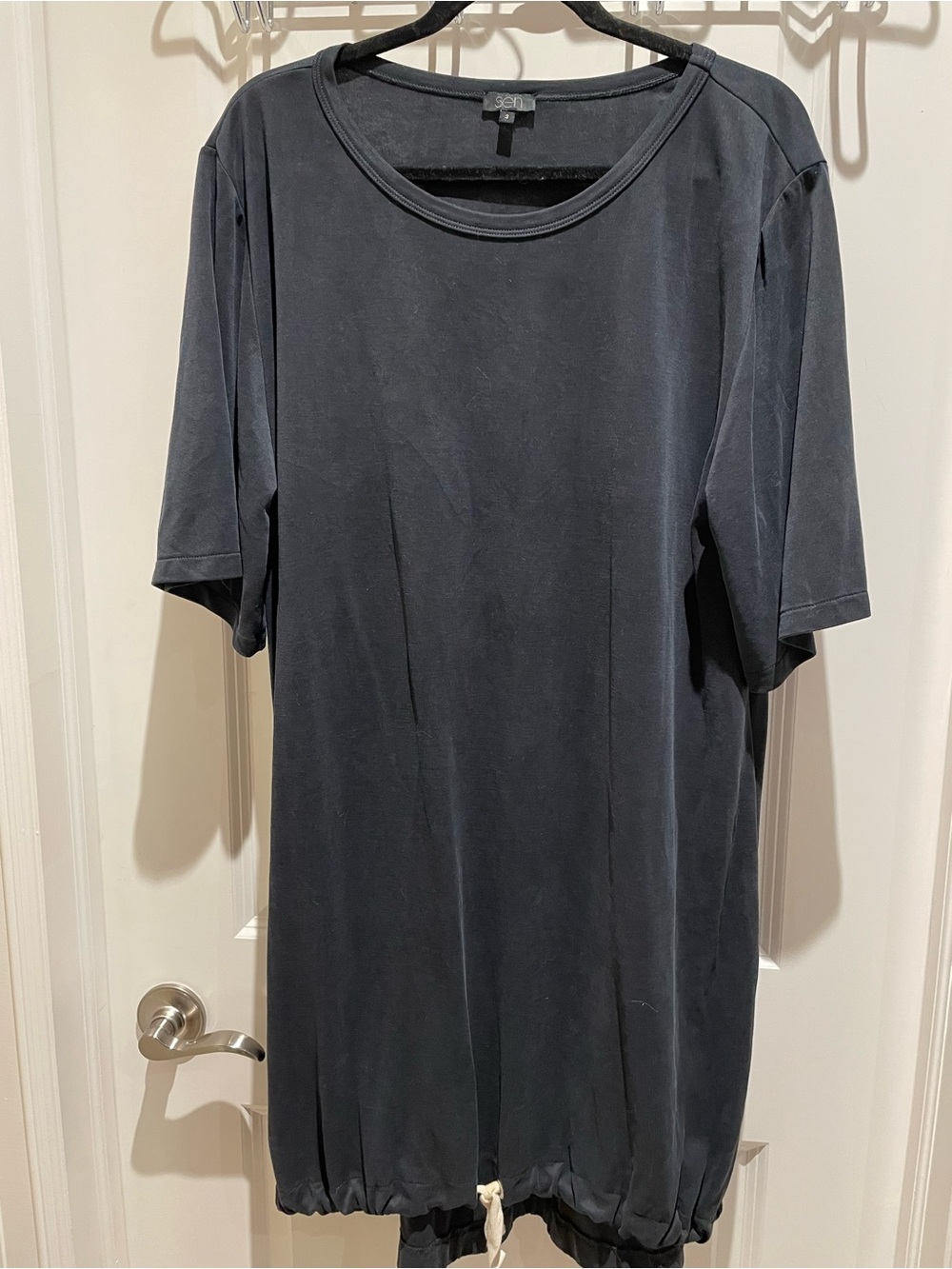 Eileen Fisher Black Short-Sleeve Drawstring-Hem Tee Dress